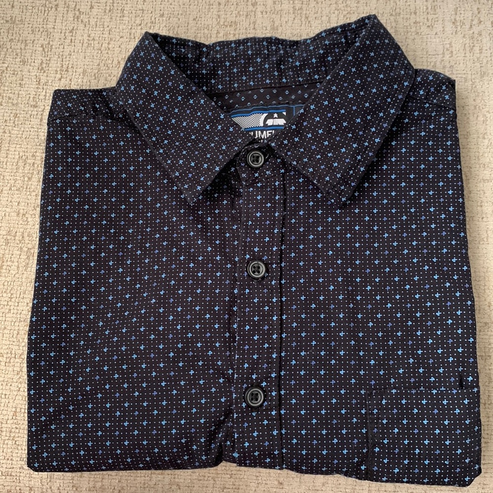 MONUMENT black and blue Short sleeve button down shirt size L - Picture 2 of 6